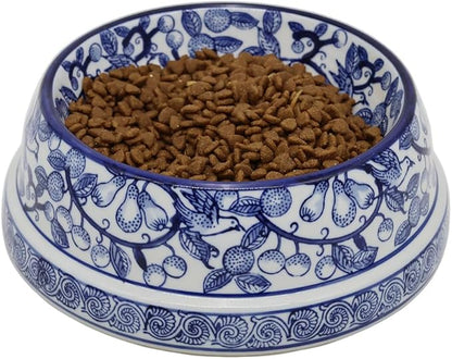 Aimusego Blue and White Ceramic Dog Bowl, Gifts for Pet Owners, Dog Gift, Anti-Skid Base Medium Large Water and Food Pet Cat Dish-9inch
