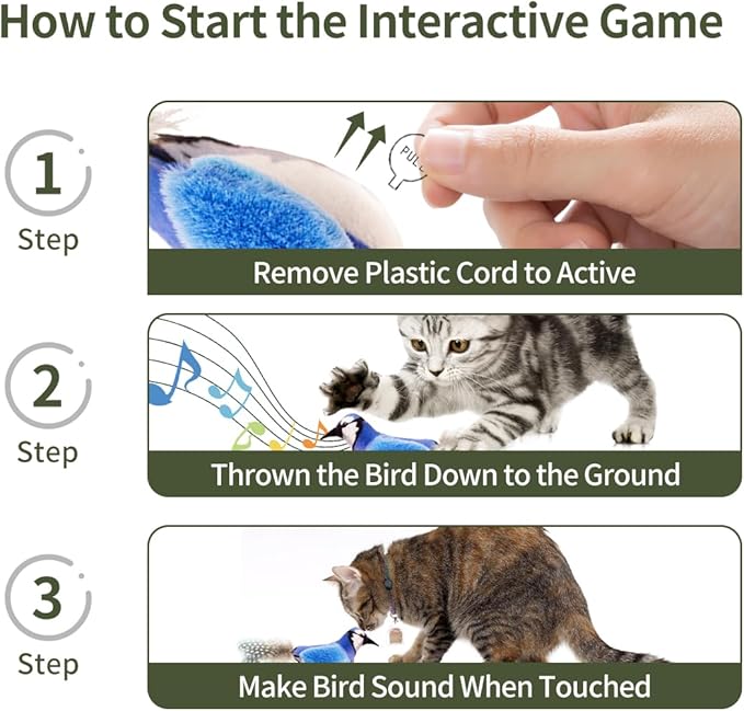 Catnip Cat Toys Boredom Relieve Teeth and Kicking Feather Cat Toys Interactive with Lifelike Chirp Sound Chirping Bird Kitten Toy Real Feather (2 Pack Bird)