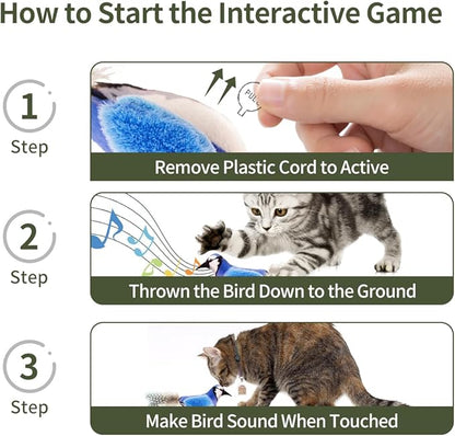 Catnip Cat Toys Boredom Relieve Teeth and Kicking Feather Cat Toys Interactive with Lifelike Chirp Sound Chirping Bird Kitten Toy Real Feather (2 Pack Bird)