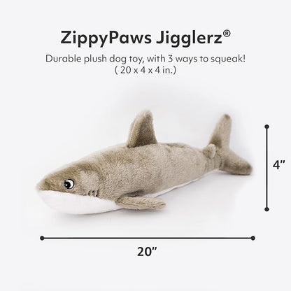 ZippyPaws Jigglerz - Dog Squeaky Toys to Keep Them Busy, Funny Animal Plush for Small, Medium, & Large Dogs, Cute Stuffed Puppy Toy, Pet Products, Gift for All Breeds, Interactive Squeaker - Shark