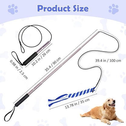 POPETPOP Flirt Pole for Dogs Interactive Dog Toys - Extendable Teaser Wand Outside Interactive Fun Toys with 2 Rope Chew Play Toys for Training Exercise (Size L)