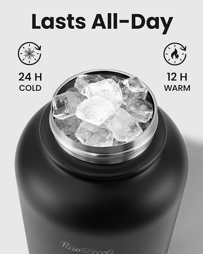 34oz Dog Water Bottle, Stainless Steel Dog Water Bottle Dispenser with Detachable Food & Water Bowls, Keeps Water Hot/Cold, for Walking, Hiking, Camping(Black)