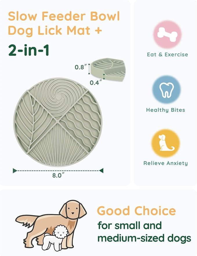 Slow Feeder Dog Bowls, Lick Mat for Dog, Silicone Dog Feeding Bowls with Suction Cups, Green