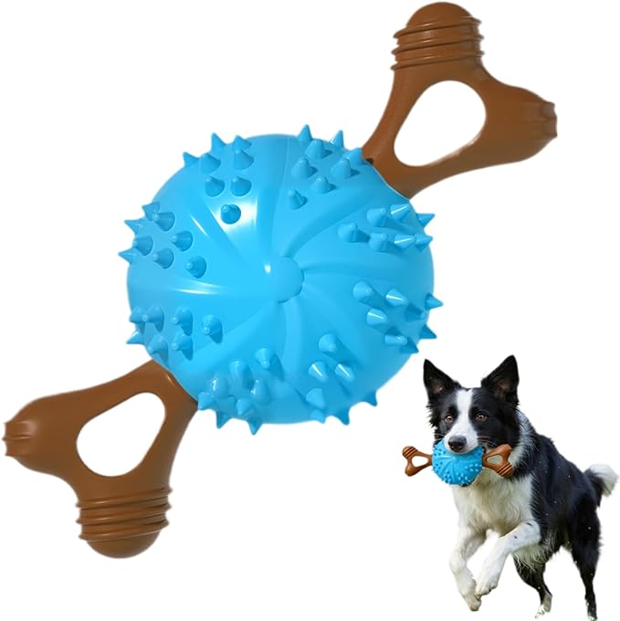 Dog Toys,Hybrid Dog Chew Toy for Aggressive Chewers, 2-in-1 Durable Wood-Plastic Bone & TPR Spike Ball, Natural Wood Scent, Integrated Safe Design for 20-100 lbs Medium Large Breeds