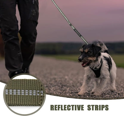 Raipult Tactical Heavy Duty Dog Leash,4-6FT Strong Bungee Dog Leashes with Frog Clip & Car Seatbelt，Reflective Walking Lead with 2 Handles for Medium Large Dogs,Green