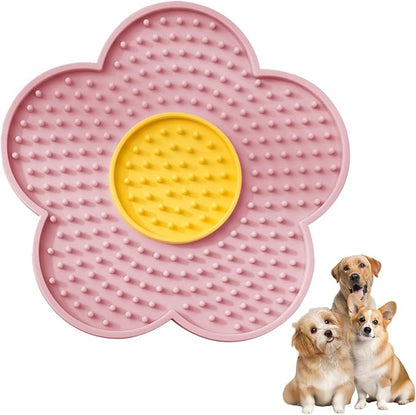 Aislor Slow Feeder Lick Mat for Dogs Cats Flower Shape Silicone Licking Pad Mental Stimulation Toy to Slow Down Eating Pink One Size
