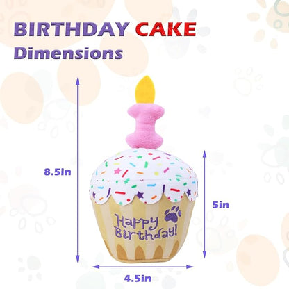 Dog Birthday Toy, Birthday Cake Plush Squeak Dog Toys for Puppy Gifts, Unique Bone Candle Design, Dogs Party Decor