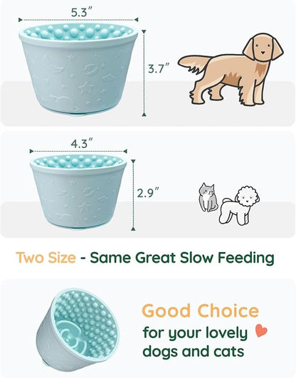 2-in-1 Licking Toy & Silicone Slow Feeder Bowls with Suction Cup - Non-Slip Mat for Bored Small Breed Dogs, Anxiety Relief, Anti-Choking (4.3" x 2.9", Mint Green)