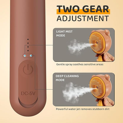Cat Steam Brush, Self Cleaning Pet Spray Hair Removal Comb with Release Button, 3 in 1 Cat Brush for Indoor Cats, Waterproof Pet Grooming Brushes for Long Short Haired Dogs Cats（Brown）