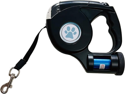 JEBBLAS Upgraded Dog Retractable Leashes with Flashlight and Waste Bag Dispenser 3 in 1 Automatic 15ft Dog Walking Leash with Anti-Slip Handle Black