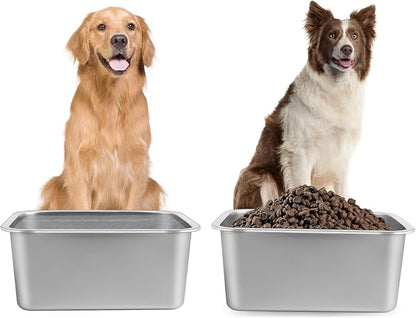 4 Gallons Large Dog Water Bowl, 2PCS Stainless Steel Metal Dog Bowls, Large Capacity Pet Food Bowl Water Dish for Indoor and Outdoor Universal for Giant Dogs 15.7x11.8x6 Inch