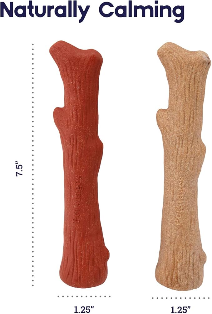 Pupstages Dogwood Mesquite Dog Chew Toy – Real-Wood Blend, Moderate Chewers, Medium, 7.5", 2-Pack (Natural & Mesquite Flavors)