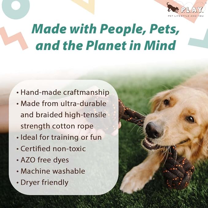 P.L.A.Y. Outdoor Dog Toys - Scout & About Barbell Rope Chew Toy, Great for Medium & Large Dogs - Machine Washable, Ultra-Durable, Good for Agility Training, Tugging, Fetch (Large)