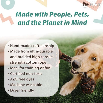 P.L.A.Y. Outdoor Dog Toys - Scout & About Barbell Rope Chew Toy, Great for Medium & Large Dogs - Machine Washable, Ultra-Durable, Good for Agility Training, Tugging, Fetch (Large)