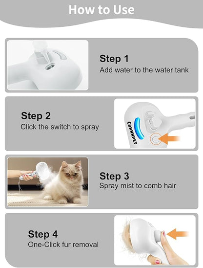 Dog Steam Brush Self Cleaning 3 in 1 Cat Steam Brush for Hair Shedding Massaging Grooming,Reducing Flying Fur & Static,Spray Comb with Storage String for Long Short Haired Furry Pets - White