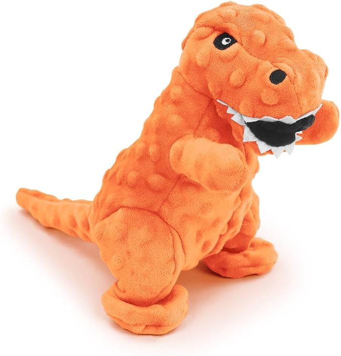 Andiker Dog Squeaky Toys, 8.66 in Plush Dogs Toy Soft Dogs Chew Toys in Dinosaur Shape for Chewing Biting Stuffed Dog Toys with a 3.93 in Squeaker and Crinkle Paper for All Puppy (Orange)