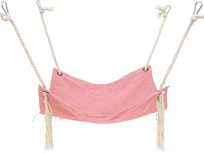 Breathable Linen Cat Hammock with Cotton Ropes in Clean Solid Colors, Minimalist Design for Cages Machine Washable (Pink)