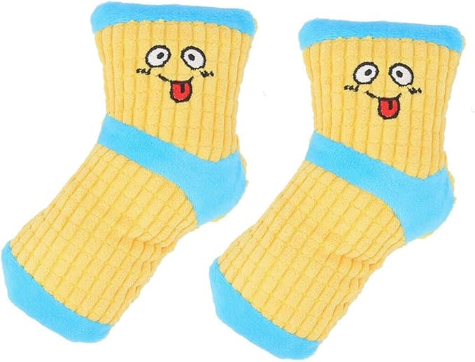 2Pcs Dog Squeaky Toys,Stuffed Socks Dog Chewing Toys Bite- Resistant,Small Dog Plush Interactive Toys for Dental Health_Yellow