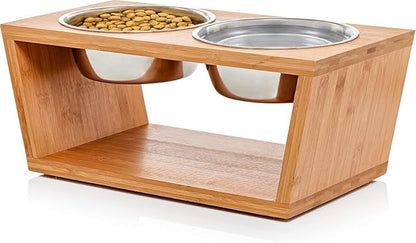Pawfect Pets Elevated Dog Bowl Stand- 7" Raised Pet Feeder for Medium Dogs with Four Stainless Steel Bowls.