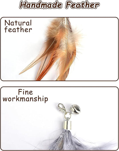 Cat Feather Toys Refills Cat Wand Replacement Feathers 6 PCS Handmade Cat Toy Feather Refills for Cat Wand Attachments Interactive Feather Cat Toy for Indoor Cats
