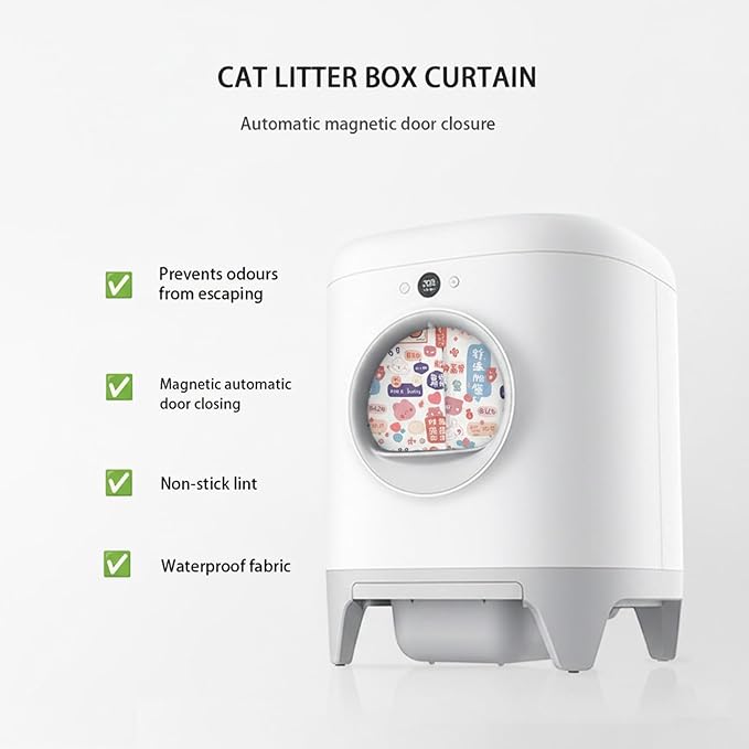 Curtain for Self Cleaning Cat Litter Box,Reduces Cat Litter Bounce, Stops Odors from The Litter Box Self Cleaning (White Red)