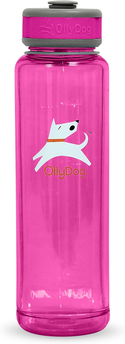 OllyDog OllyBottle, Dog Water Bottle with Detachable Bowl, No Spill Travel Bottle for Dogs, Wide Drinking Cup, BPA-Free Tritan, Easy Clean, Convenient for Walking & Hiking (1L, Hot Pink)