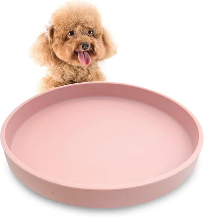 VCEPJH Silicone Dog Plates for Food Shallow Pet Bowl Flat Puppy Food Bowl Whisker Fatigue Cat Feeding Bowls Noiseless Dishes for Dry and Wet Food (Round Pink)