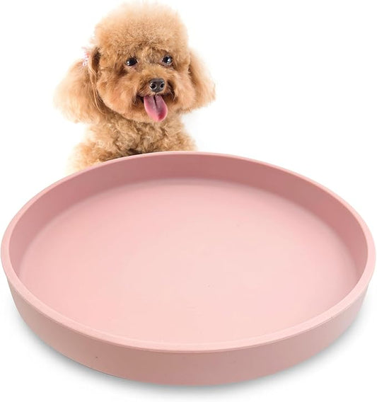 VCEPJH Silicone Dog Plates for Food Shallow Pet Bowl Flat Puppy Food Bowl Whisker Fatigue Cat Feeding Bowls Noiseless Dishes for Dry and Wet Food (Round Pink)