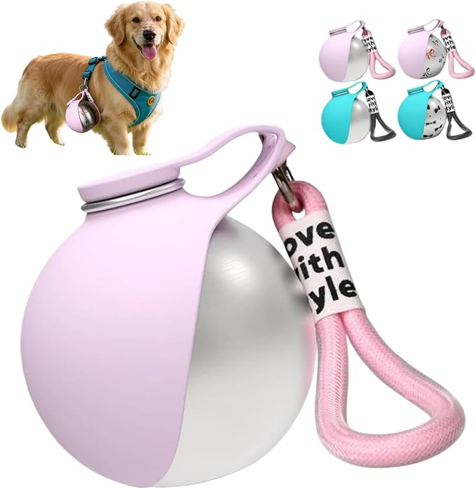 2-in-1 Portable Dog Water Bottle for Small Dogs, 10oz Dog Travel Water Bottle - Leak-Proof & One-Hand Operation, Stainless Steel Bottle & Silicone Bowl for Walking Hiking (Pink)