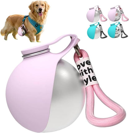 2-in-1 Portable Dog Water Bottle for Small Dogs, 10oz Dog Travel Water Bottle - Leak-Proof & One-Hand Operation, Stainless Steel Bottle & Silicone Bowl for Walking Hiking (Pink)