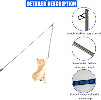 Retractable Cat Wand, 7 Pack Super Long 55.1" Wand Toy with Ball of Yarn, Feather Teasers - Interactive Indoor Cat Toys for Kittens & Cats