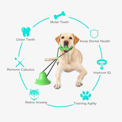 Guardians Dog Chew Toy with Suction Cup for Aggressive Chewers, Puppy Training Treats Food Dispensing Toothbrush Pet Teeth Cleaning Rope Toys for Small Medium Dogs (Green Cactus)