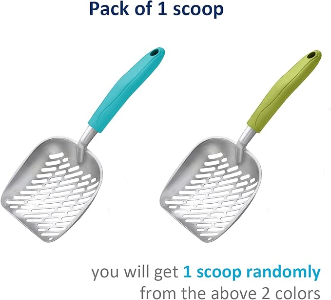 WePet Cat Litter Scoop, Aluminum Alloy Sifter, Kitty Metal Scooper, Deep Shovel with Diagonal Sifting Hole, Long Handle, Kitten Poop Lifter for Litter Box, Medium Size, Green Handle