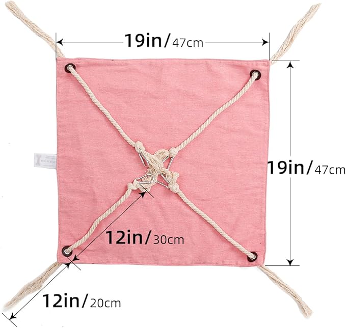 Breathable Linen Cat Hammock with Cotton Ropes in Clean Solid Colors, Minimalist Design for Cages Machine Washable (Blue)