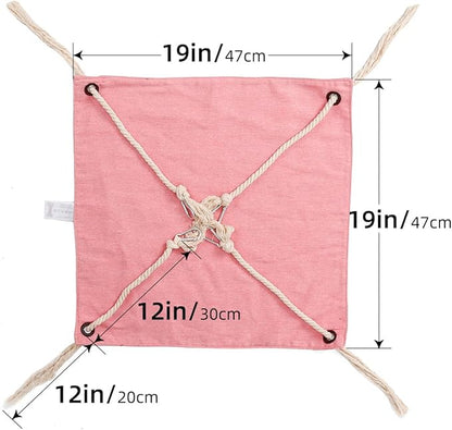 Breathable Linen Cat Hammock with Cotton Ropes in Clean Solid Colors, Minimalist Design for Cages Machine Washable (Blue)