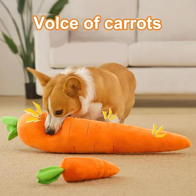 Crinkle Dog Toy Carrot Plush with Squeaker - Bite-Resistant Chew Toys for All Breeds, Interactive with Soft Sound, Durable Comfortable Puppy Toys Small/Medium/Large Dogs