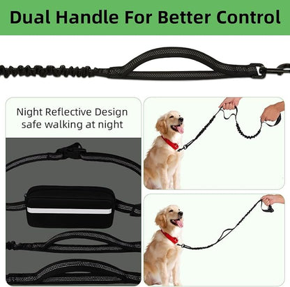 Philorn Hands Free Dog Leash with Pouch, Adjustable Waist Leash for Dog Walking, Running Leashes for Medium Large Dogs, Waist Dog Leashes with Dual Handles and Durable Bungee for Jogging Hiking