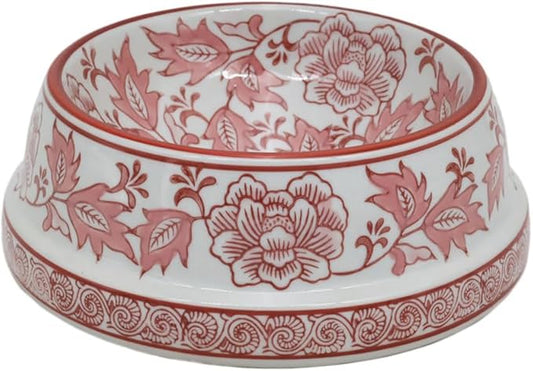 Aimusego Pink & White Ceramic Dog Bowl,Gifts for Pet Owners,Chinoiserie Floral Heavy Duty Non-Slip Dog Food Water Bowls, Ceramic Dish for Medium and Small Dogs and Cats, Puppy 9inch