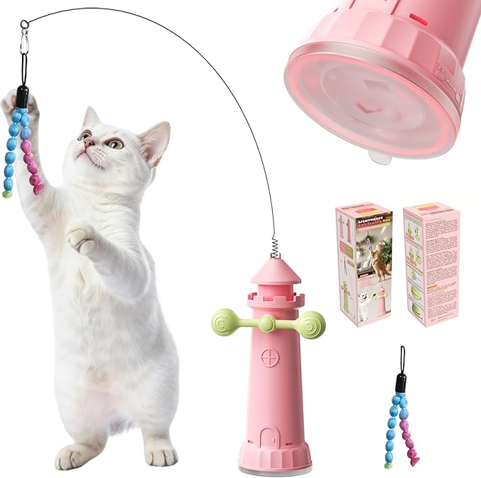 Interactive Cat Toy for Indoor Cats, Suction Cup Cat Wand Toy with 2 Play Modes, Self-Play Enrichment Cat Toy, Enhanced Suction Cup, Boredom Relief & Exercise for Cats (Cherry Blossom Pink)