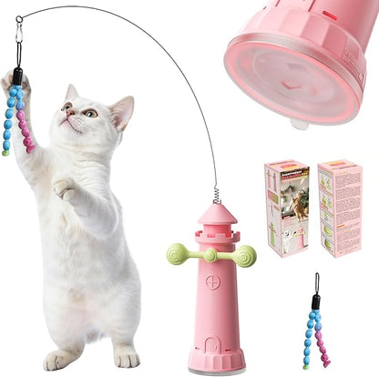 Interactive Cat Toy for Indoor Cats, Suction Cup Cat Wand Toy with 2 Play Modes, Self-Play Enrichment Cat Toy, Enhanced Suction Cup, Boredom Relief & Exercise for Cats (Cherry Blossom Pink)