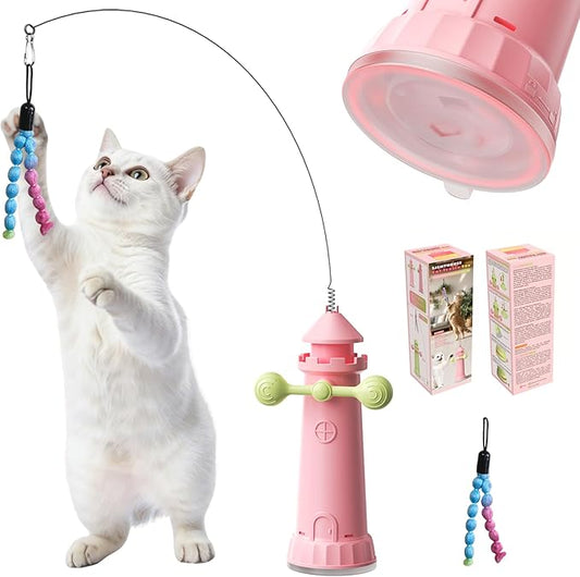 Interactive Cat Toy for Indoor Cats, Suction Cup Cat Wand Toy with 2 Play Modes, Self-Play Enrichment Cat Toy, Enhanced Suction Cup, Boredom Relief & Exercise for Cats (Cherry Blossom Pink)