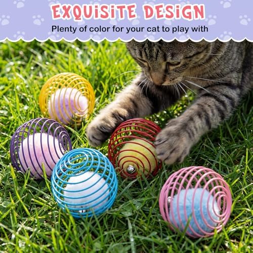 Jecery 5 Pcs Cat Toys Spring,Pom-pom with Bell,Multicolor - Image 6
