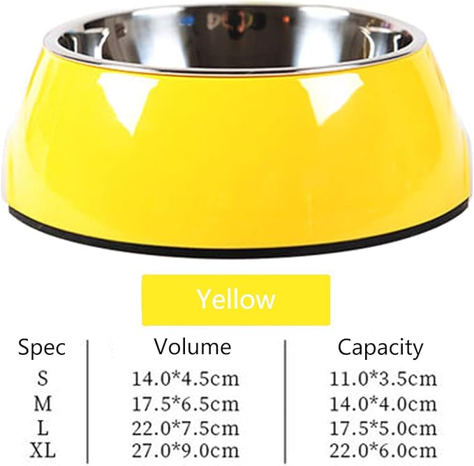 Pet Bowls Stainless Steel Dog Cat Pet Bowl Universal Pet Water and Food Bowls 4 Sizes and 5 Colors Available (M, Yellow)
