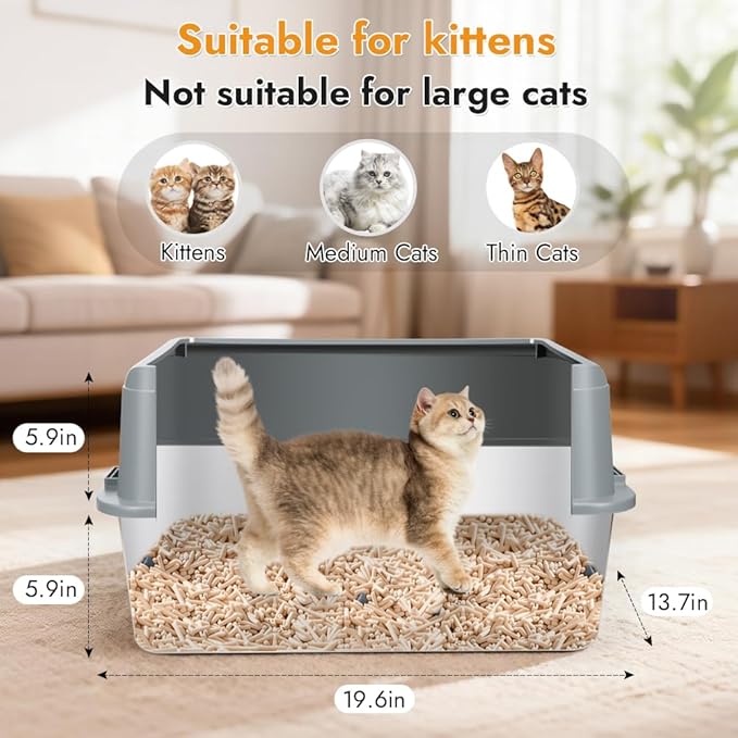 Vivifying Stainless Steel Cat Litter Box, Large Semi-Enclosed Litter Box with Lid and Mat, Anti-Leakage Metal Pan for Easy Cleaning & Odor Control (Gray)