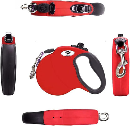 16ft Retractable Dog Leash for Medium Breed Dogs up to 44 lbs with a Detachable Chew Proof Extender Wire Ropes (RED M)