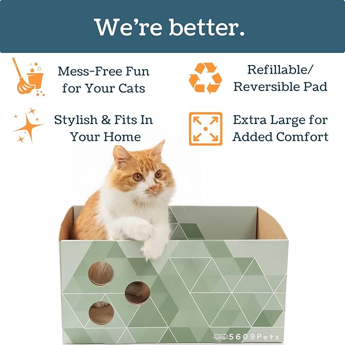Cardboard Cat Scratcher, No-Mess Cat Scratch Box with Refillable Double-Sided Cat Scratch Pad for Indoor Cats