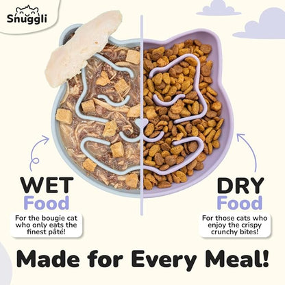 Snuggli Slow Feeder Cat Bowl | Cat Puzzle Feeder for Slow Eating, Mental Enrichment, Digestion, & Bloat Relief | Non-Slip Silicone, Dishwasher Safe, 1 Cup (Lavender)