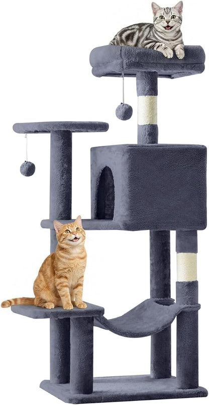 DUMOS Small 44 Inch Cat Tree Tower, Cat Climbing Tower with Natural Sisal Scratching Posts, Hammock, Pet Condo for Indoor Cats and Kittens Play, Dark Grey