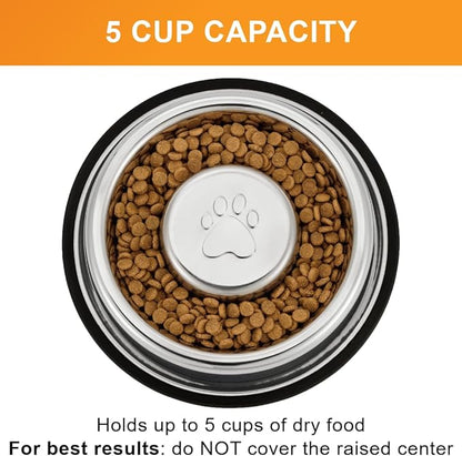 Neater Pet Brands Stainless Steel Slow Feed Bowl - Non-Tip & Non-Skid - Stops Dog Food Gulping, Bloat, Indigestion, and Rapid Eating (5 Cup)
