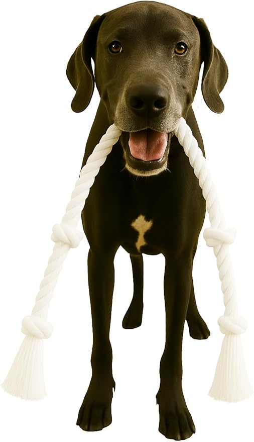 35" Dog Tug Toy – 5-Knot Durable Cotton Rope for Medium & Large Dogs (22–88 lbs), Washable Chew & Tug Toy for Interactive Play, Dental Cleaning, Indoor & Outdoor Use, White